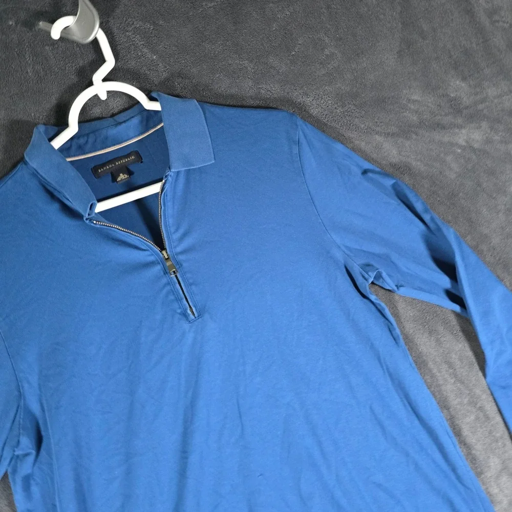 Banana Republic Mens‎ Polo Shirt Long Sleeve 1/4 Zip Blue Casual Small